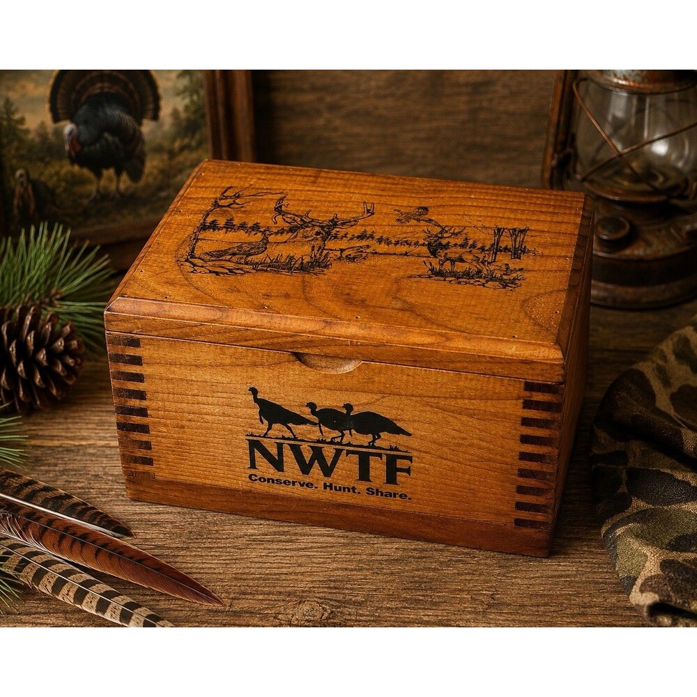 NWTF National Wild Turkey Federation Wooden Hunting Wildlife Keepsake Box Decor